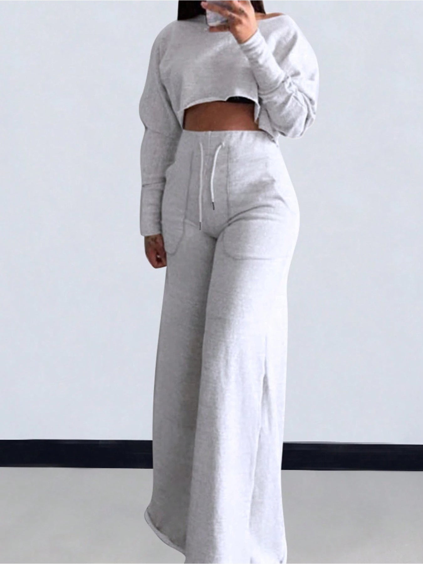 Women's Workout Set - Solid Color Active Matching Outfit – Grey detail view