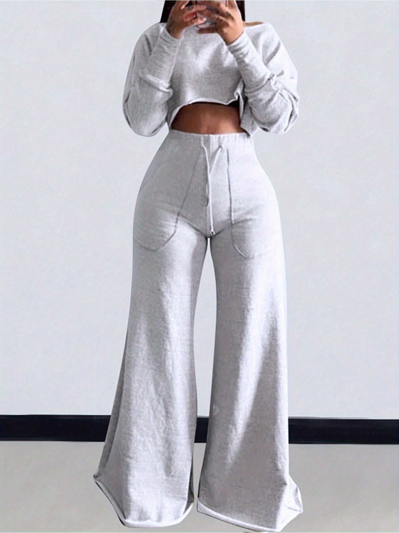 Women's Workout Set - Solid Color Active Matching Outfit – Grey detail view
