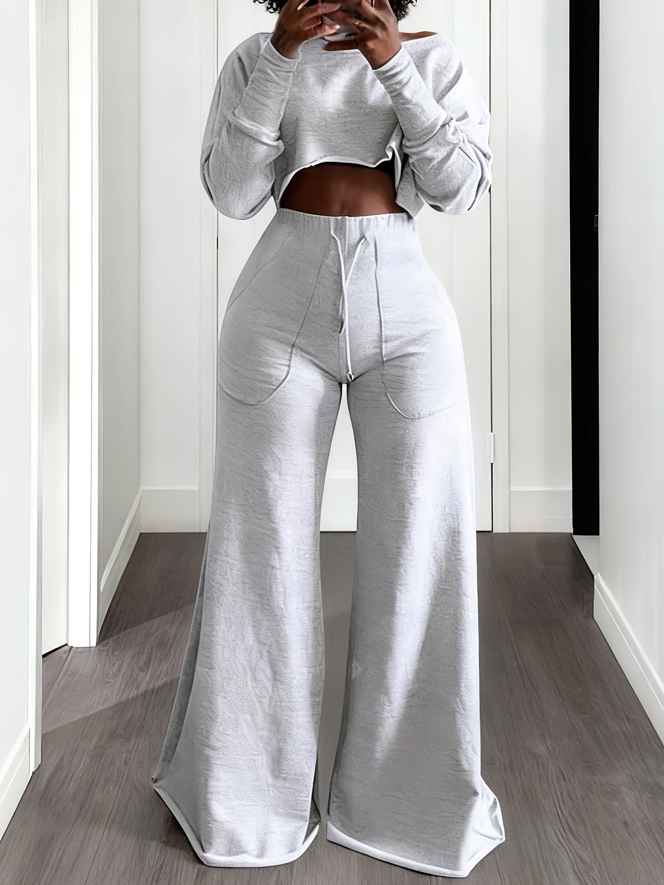 Women's Workout Set - Solid Color Active Matching Outfit – Grey detail view