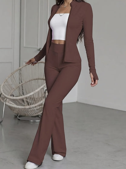 Women's Workout Set - Zip Detail Active Matching Outfit detail view