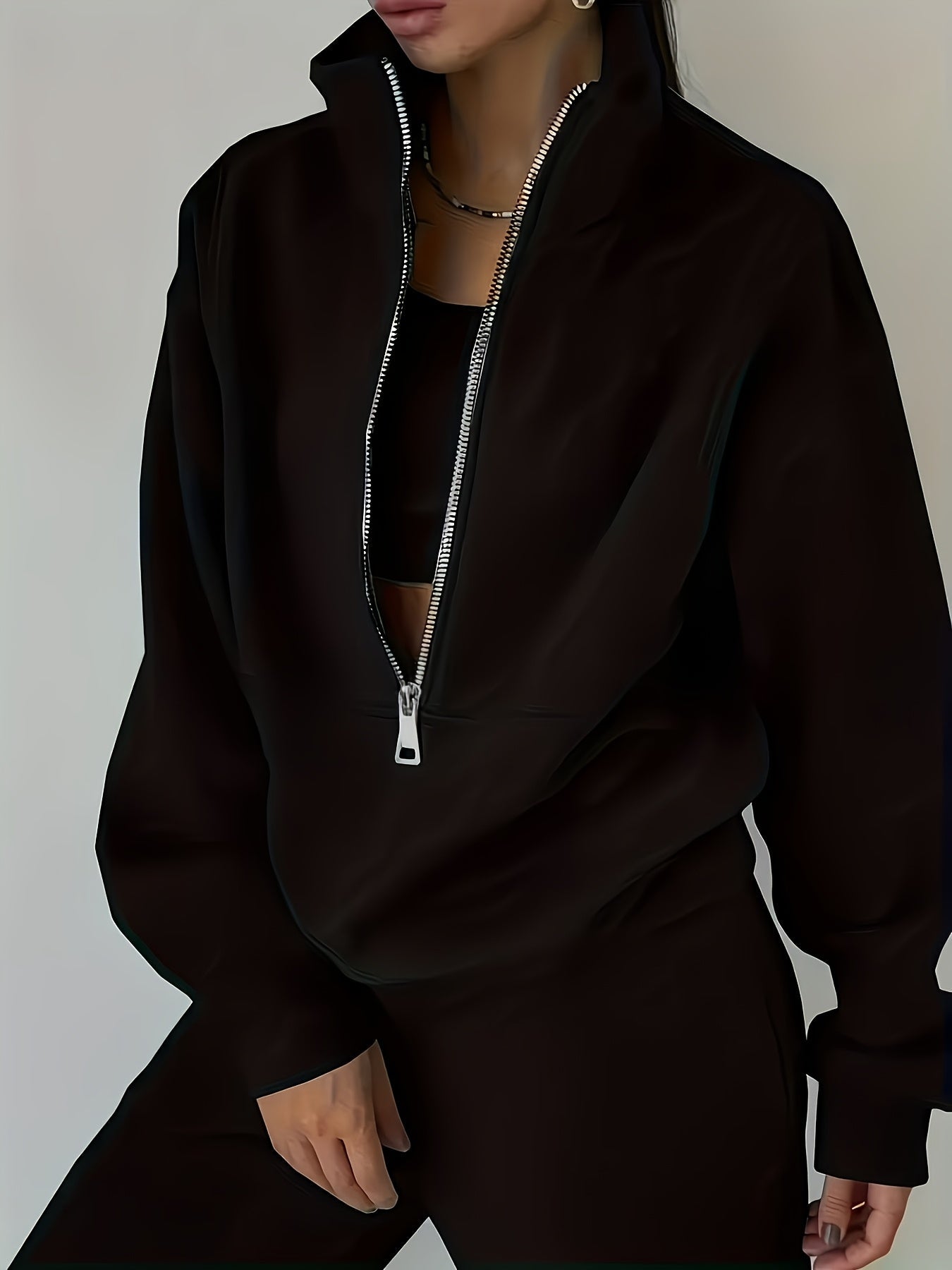 Women's Workout Set - Zip Detail Workwear Matching Outfit – Black option – main product image