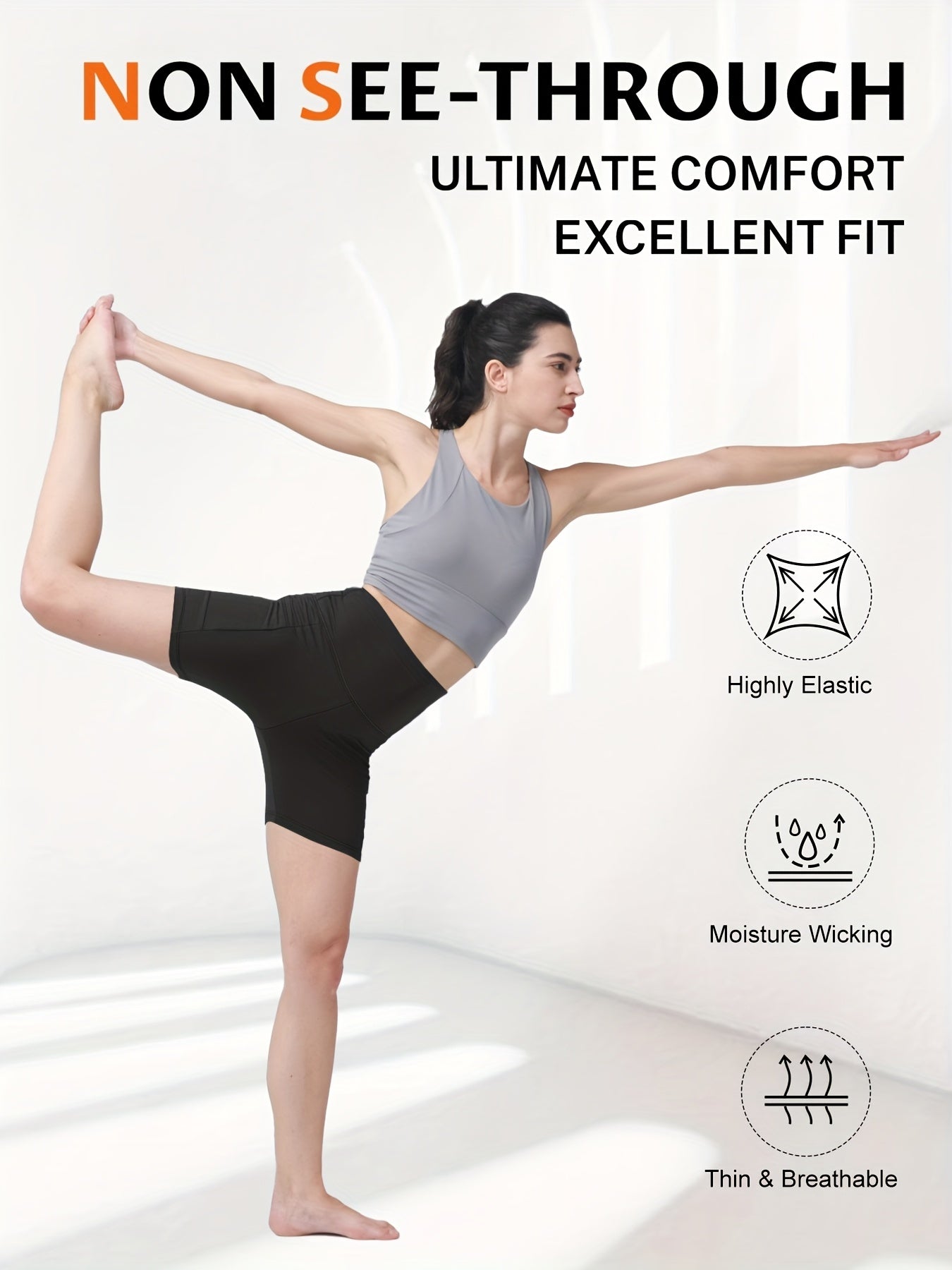 Women's Workout Shorts - High-Waist Fit – Black – view 6