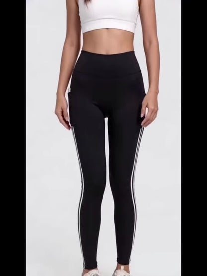 Women's Yoga Leggings 2-Pack - High Waist Double Stripe Pockets detail view
