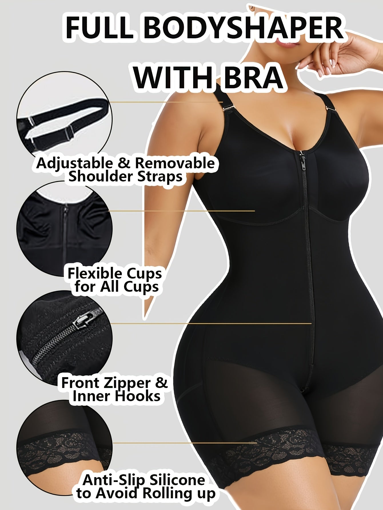 Women's Yoga Shapewear Bodysuit - Detachable Strap Body-Sculpting Shaper – view 14