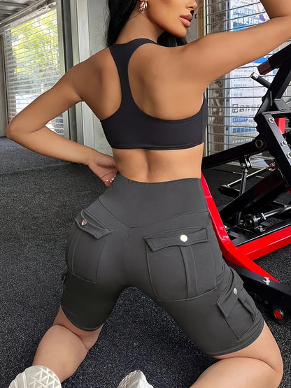 Women's Yoga Shorts - Navy Color Pockets – view 12