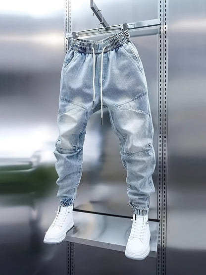 Women's light-wash denim cargo joggers with drawstring waist – view 4