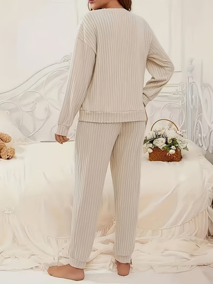 Women's ribbed V-neck top and jogger pants lounge set – view 8