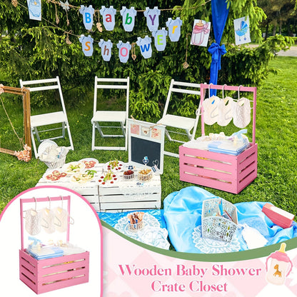Wood Baby Shower Gift Basket - Handled Solid Wood Crate – view 2