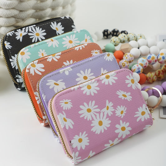 Wristlet Keychain - Card Holder - Daisy Beaded Accordion Zipper Pouch with Multi-Card Slots - main product view