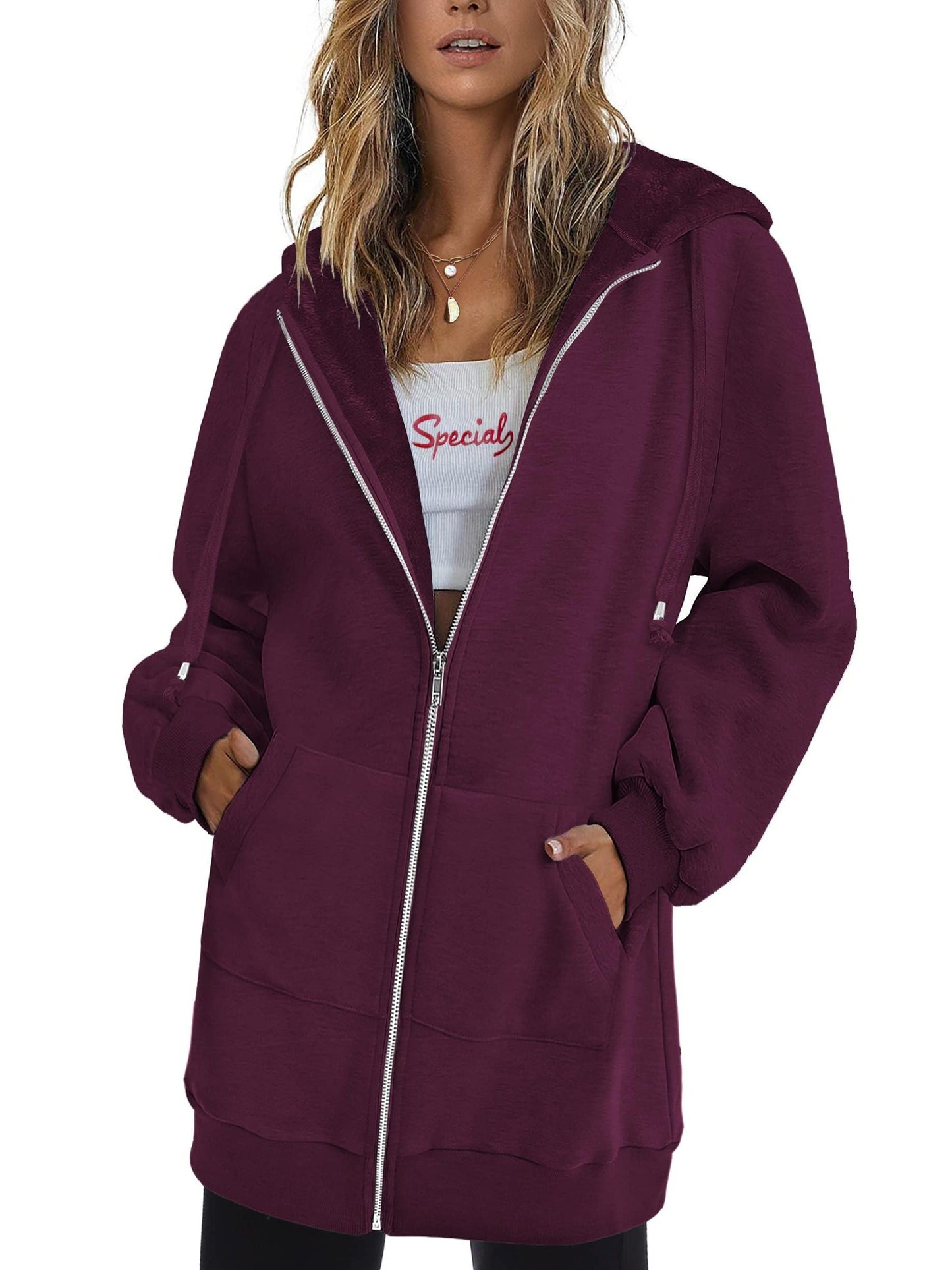 Zip Up Hoodies for Women Long Sleeve Oversized Sweatshirts Casual Jackets with – view 8