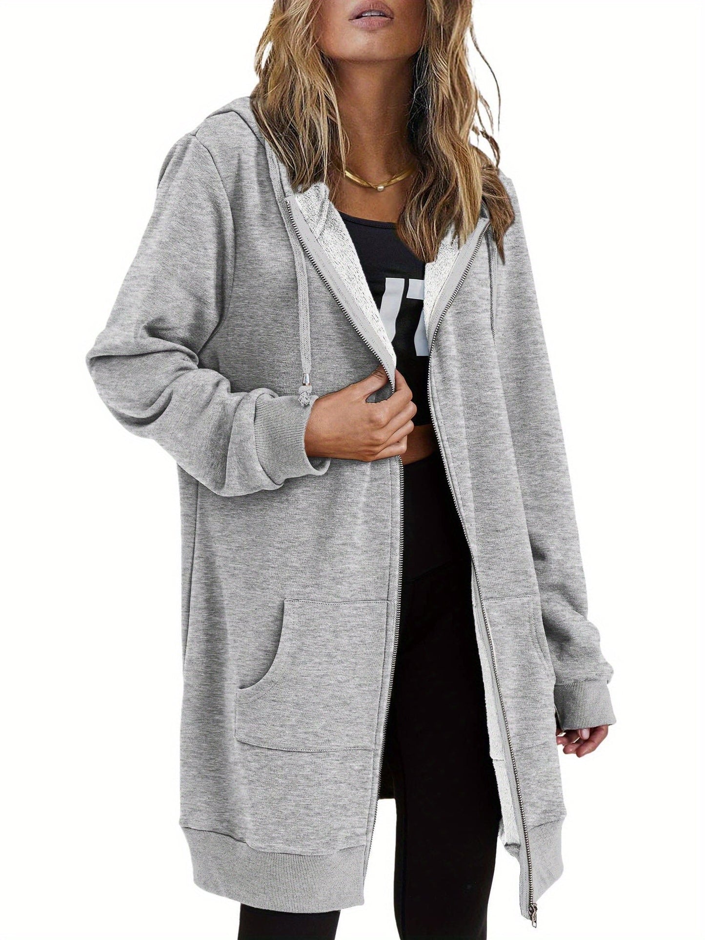 Zip Up Hoodies for Women Long Sleeve Oversized Sweatshirts Casual Jackets with – view 9
