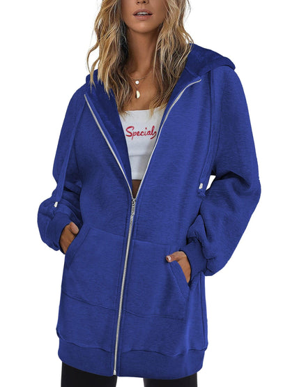 Zip Up Hoodies for Women Long Sleeve Oversized Sweatshirts Casual Jackets with detail view